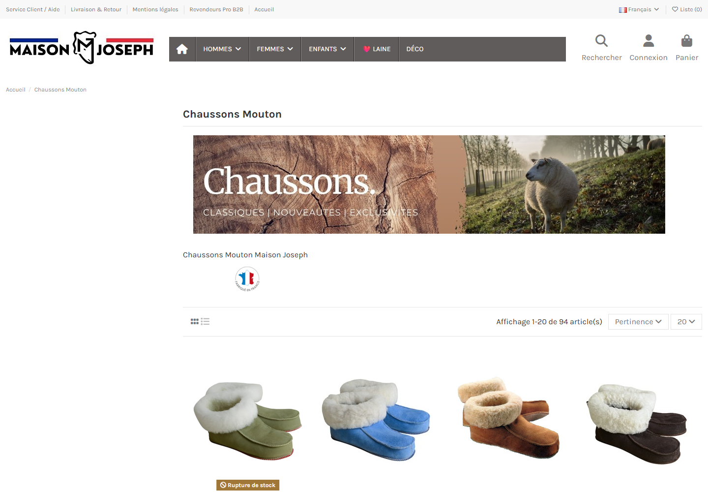 Capture de la page officielle de Maison Joseph Chalet gainé