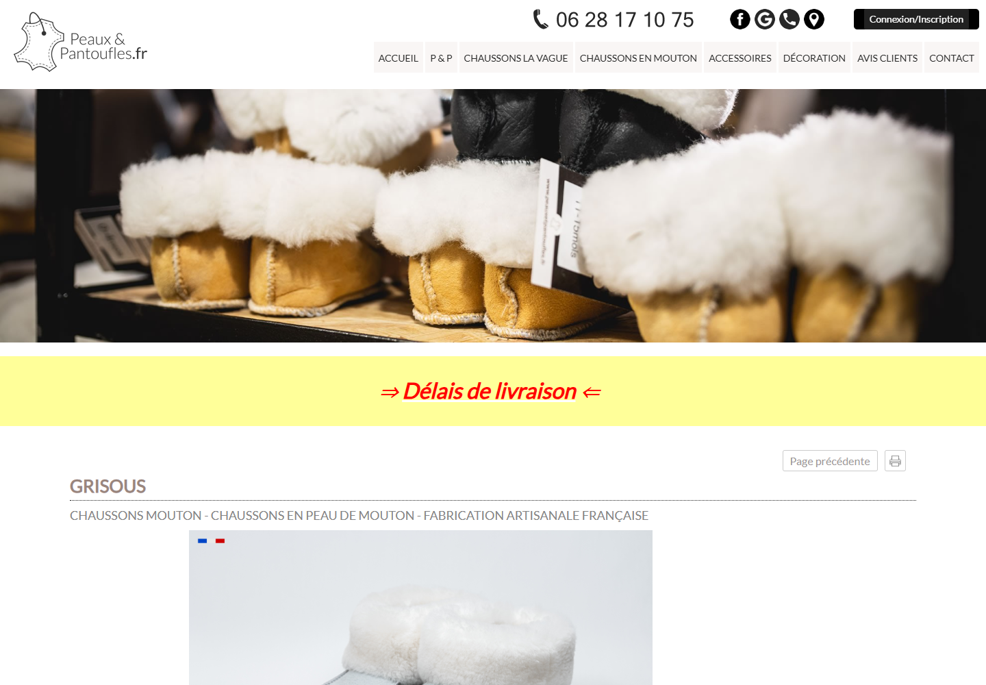Capture de la page officielle de Peaux & Pantoufles Grisous